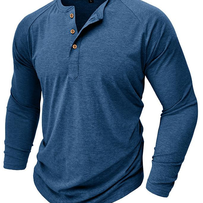 Men's Cotton Solid Henley Long Sleeve Top – Wekiday