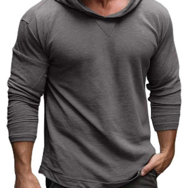 Men's Pure Cotton Hooded Bottoming Shirt Outdoor Long Sleeved T-shirt ...