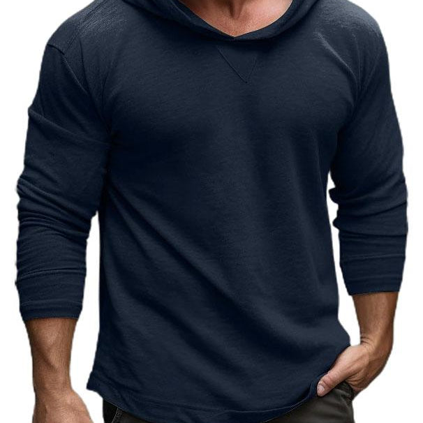 Men's Pure Cotton Hooded Bottoming Shirt Outdoor Long Sleeved T-shirt ...